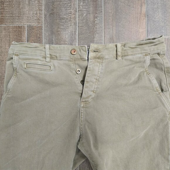 STYLISH ZARA 31x25 CROPPED KHAKI GREEN DENIM JEANS. RAW STRAIGHT LEG UNISEX - Picture 5 of 10